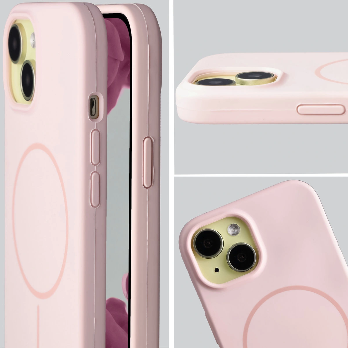 Zbliżenie na wycięcie na obiektywy w etui Bizon Soft Case do Apple iPhone 15