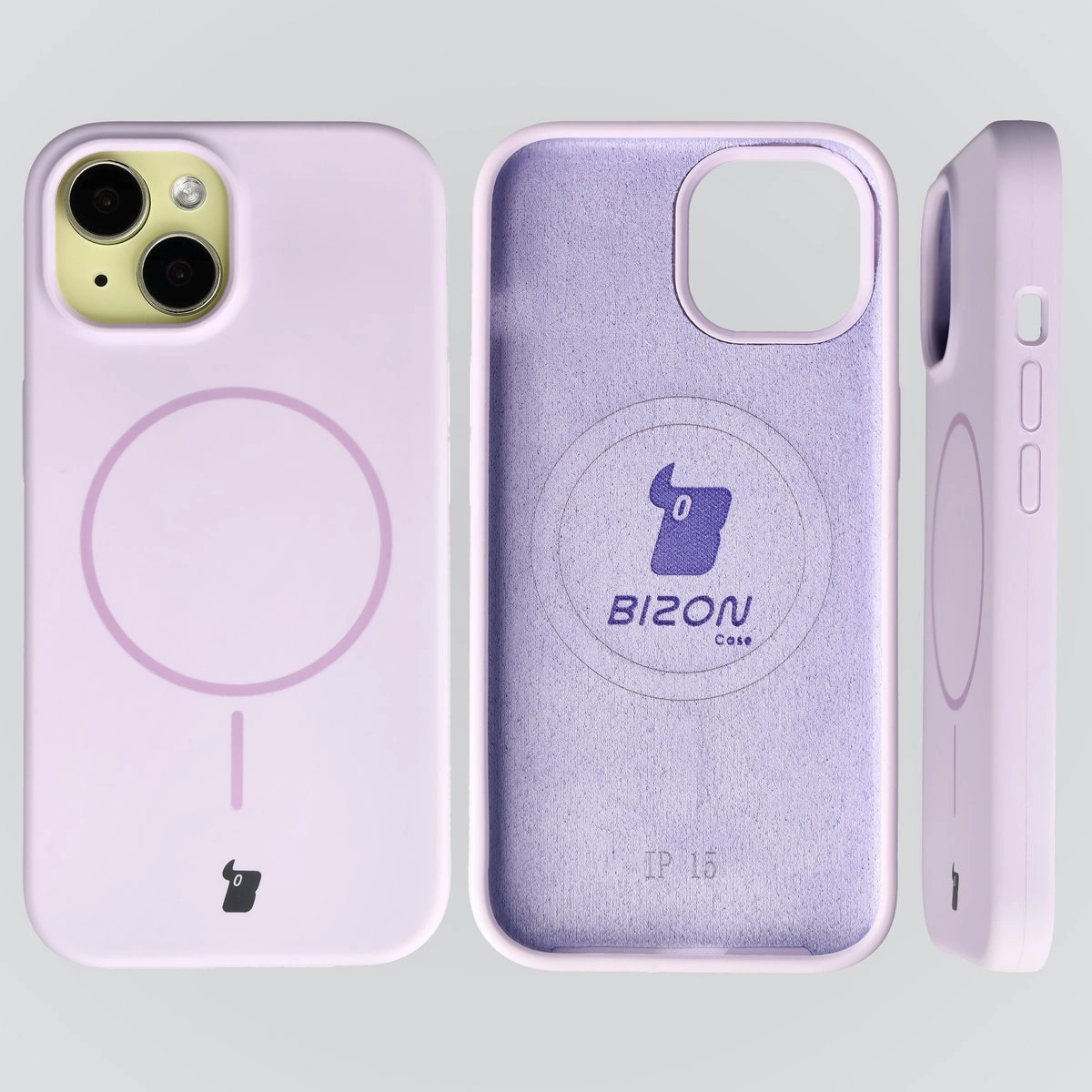 Konstrukcja etui Bizon Soft Case Magnetic: silikon, mikrofibra i zintegrowane osłony do Apple iPhone 15