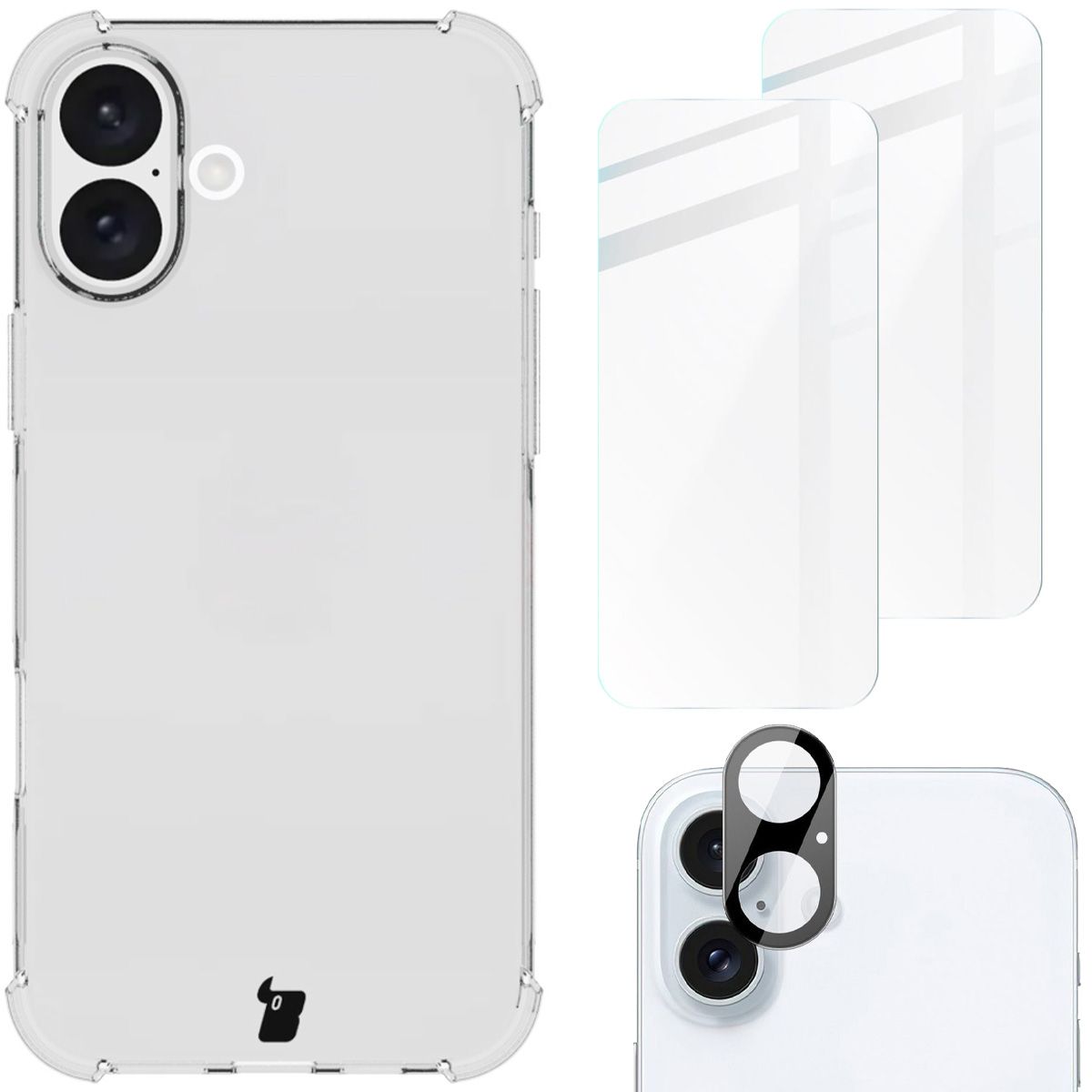 Etui Bizon Case Salpa + hartglas Bizon Glass Clear 2 - 2 Stück + Glaslinse Bizon Glass Lens, Apple iPhone 16 Plus