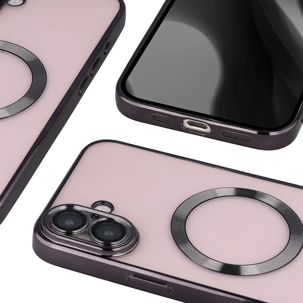 Zbliżenie na wbudowaną ochronę aparatu w Bizon Case GuardO do Apple iPhone 16 Plus
