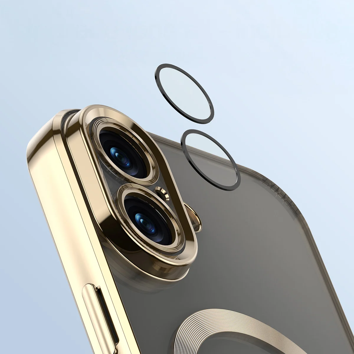 Metaliczna ramka, podniesione krawędzie i zintegrowane osłony w etui Bizon Case GuardO do Apple iPhone 16 Plus