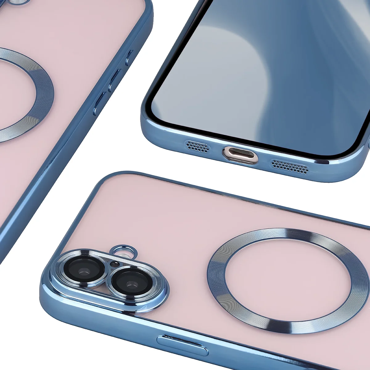 Zbliżenie na wbudowaną ochronę aparatu w Bizon Case GuardO do Apple iPhone 16 Plus