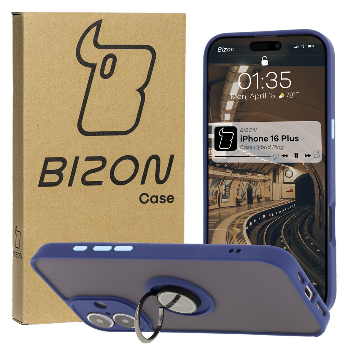 Carcasă cu suport pentru deget Bizon Case Hybrid Ring pentru Apple iPhone 16 Plus