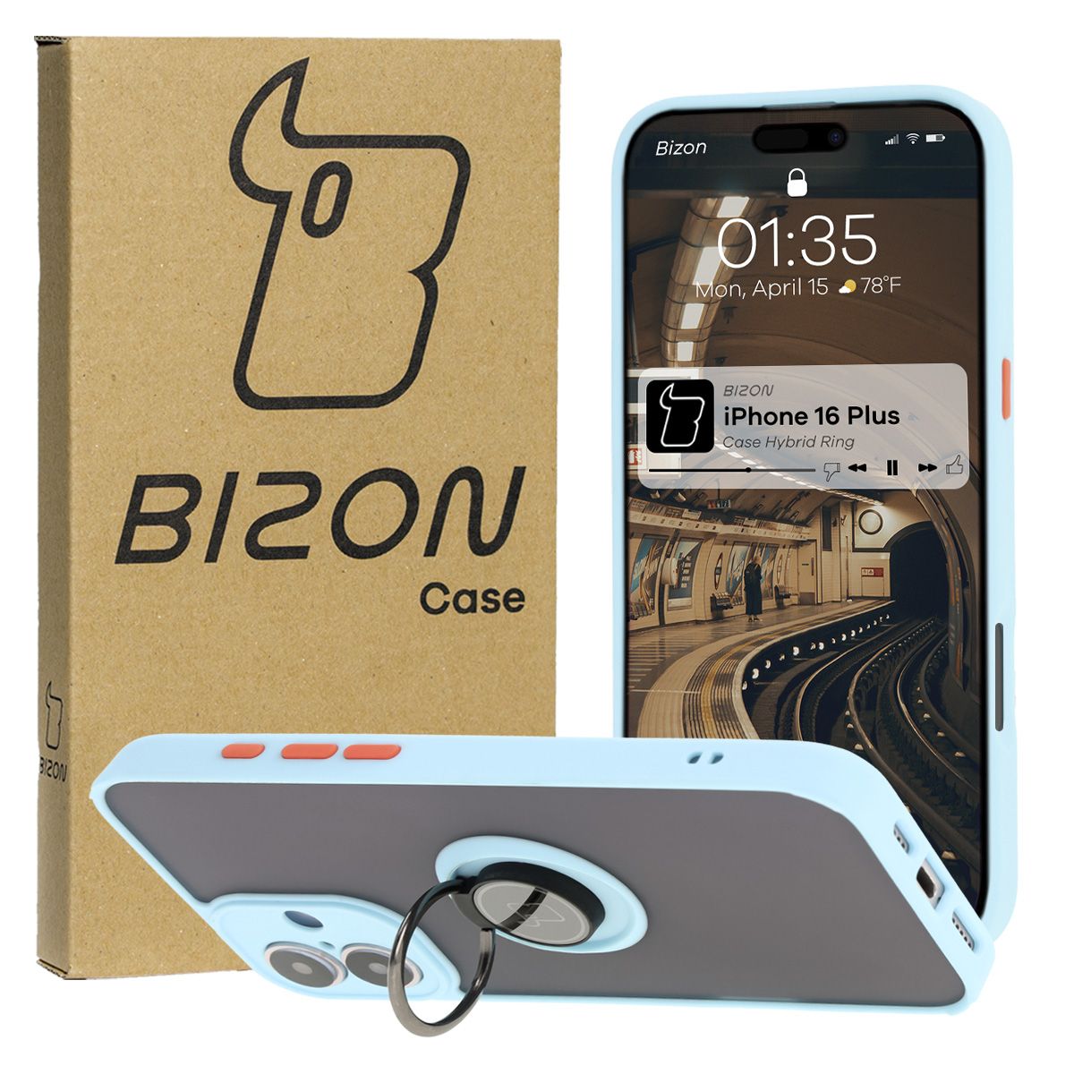 Husă cu suport pentru deget Bizon Case Hybrid Ring pentru Apple iPhone 16 Plus
