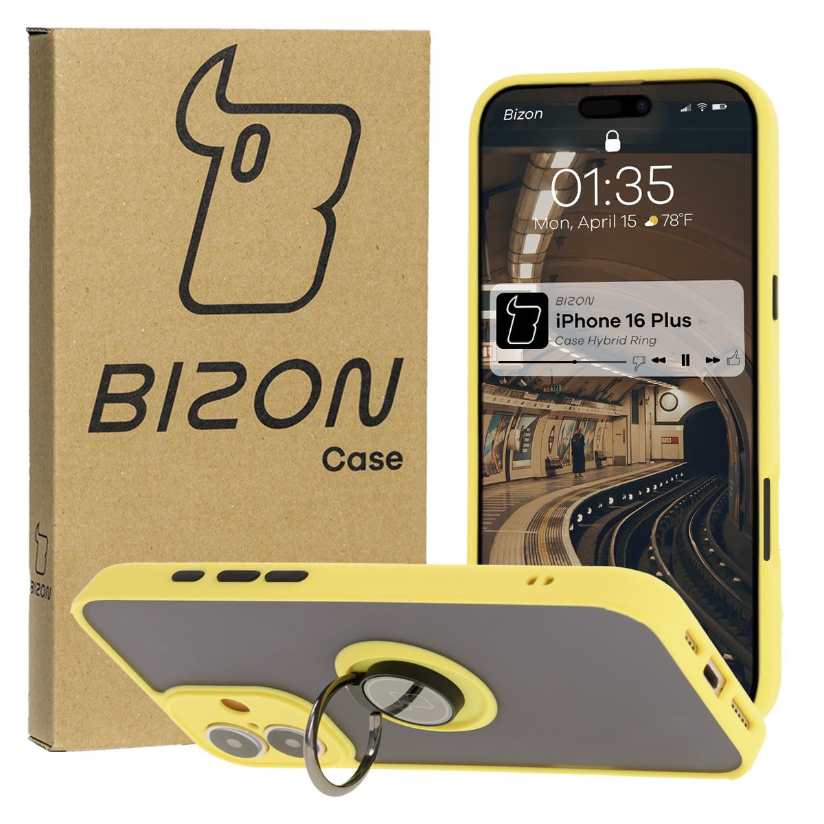 Husă cu suport pentru deget Bizon Case Hybrid Ring pentru Apple iPhone 16 Plus