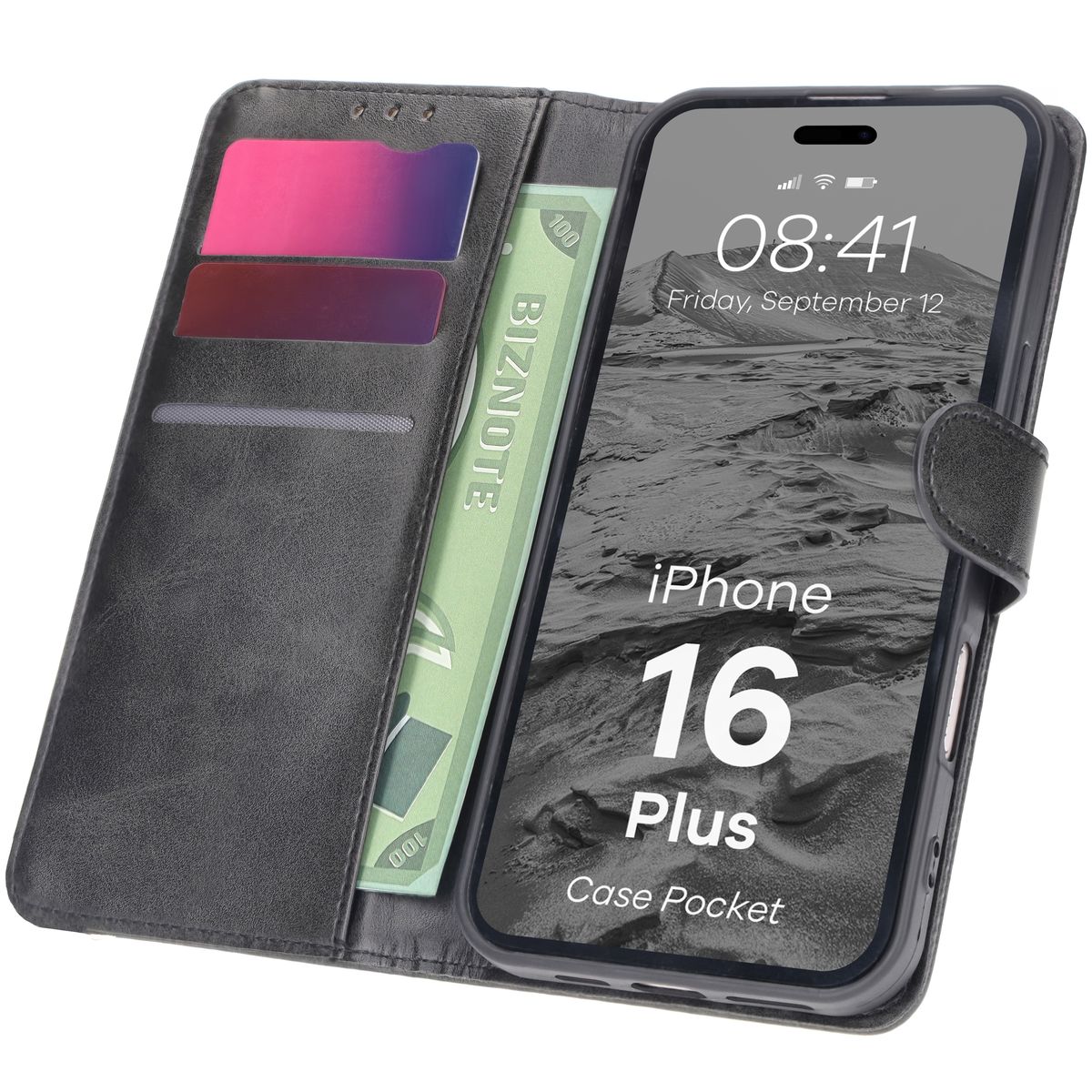 Etui cu clapă Bizon Case Pocket pentru Apple iPhone 16 Plus