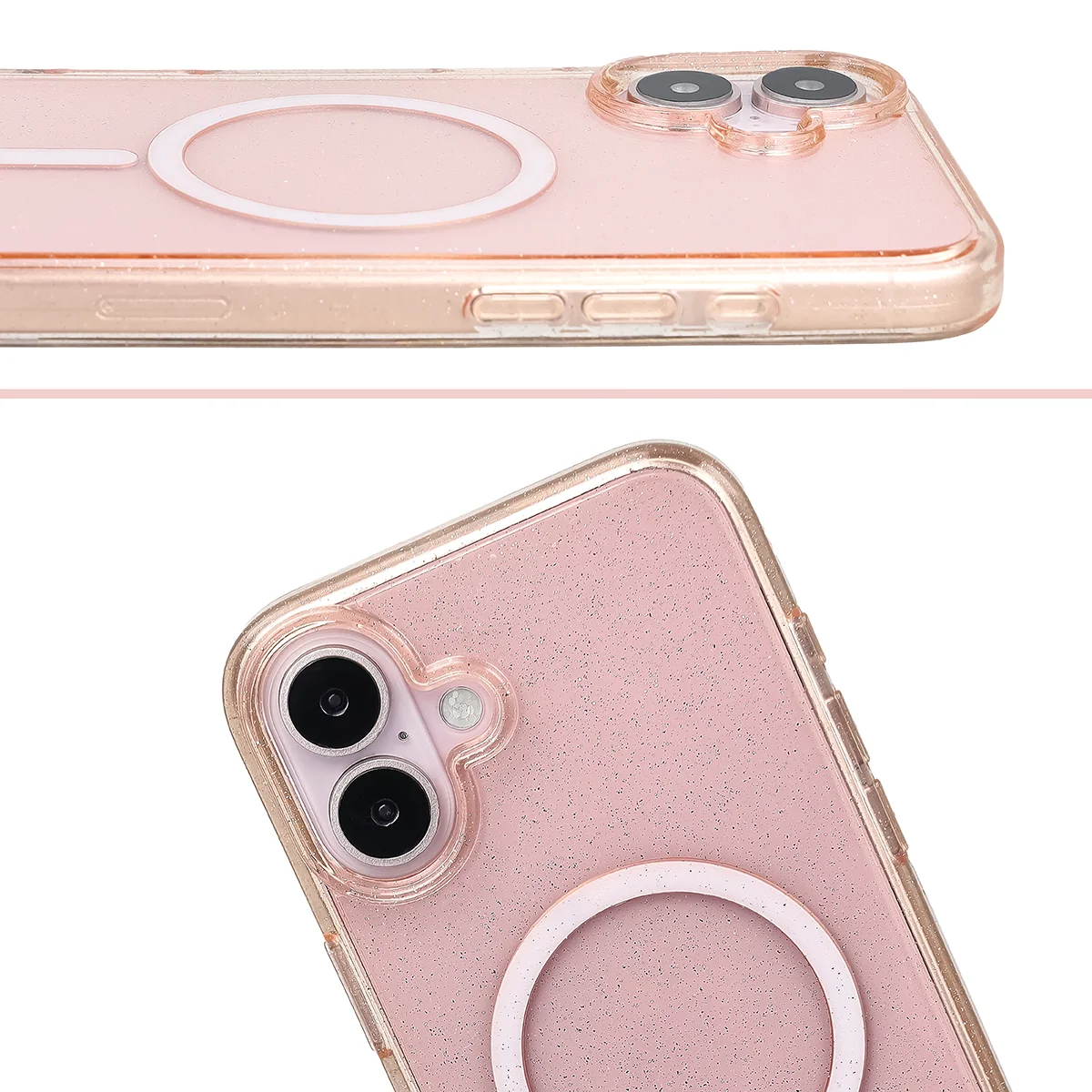 Podwyższone krawędzie aparatu i duże wycięcie w etui Bizon Case SparklO do Apple iPhone 16 Plus