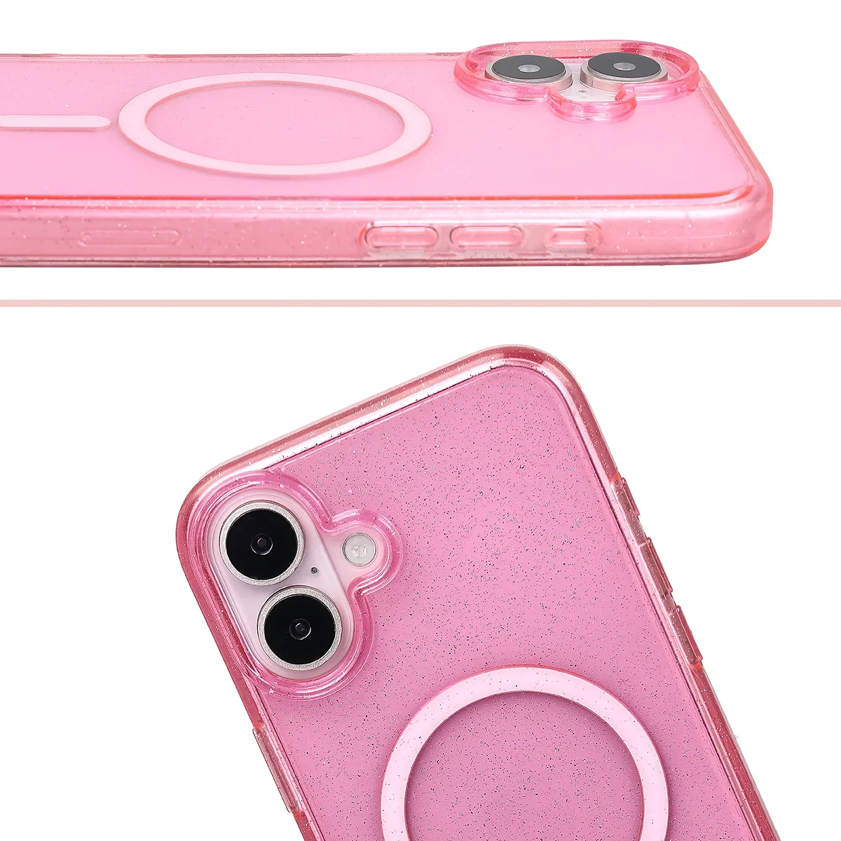 Podwyższone krawędzie aparatu i duże wycięcie w etui Bizon Case SparklO do Apple iPhone 16 Plus