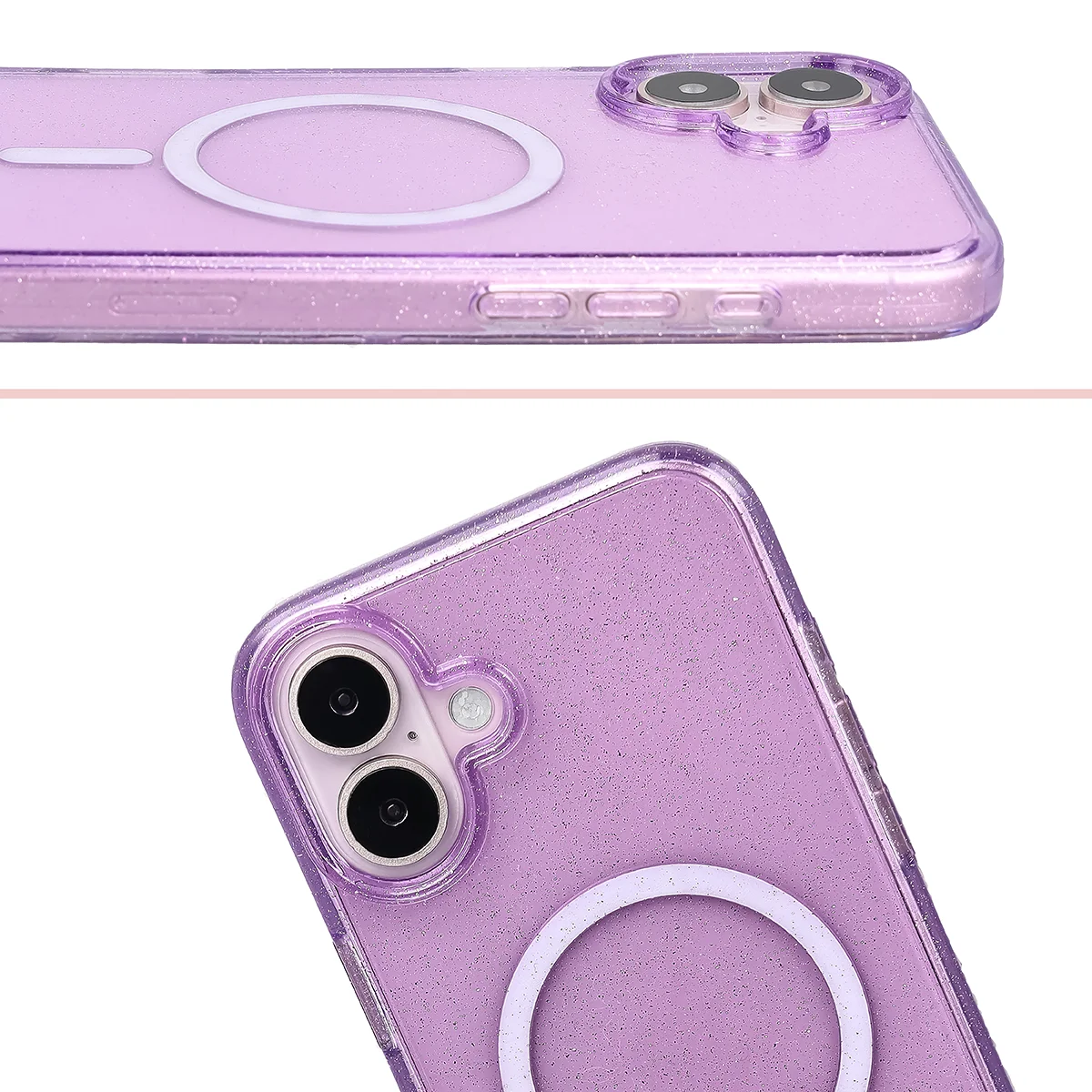 Podwyższone krawędzie aparatu i duże wycięcie w etui Bizon Case SparklO do Apple iPhone 16 Plus