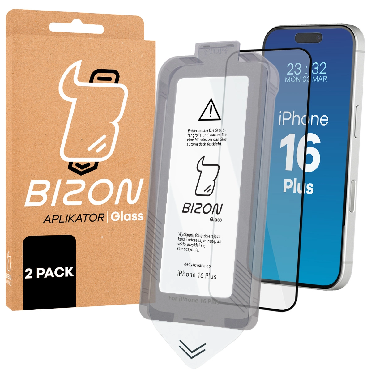 Szkło do łatwej aplikacji Bizon Glass Aplikator dla iPhone 16