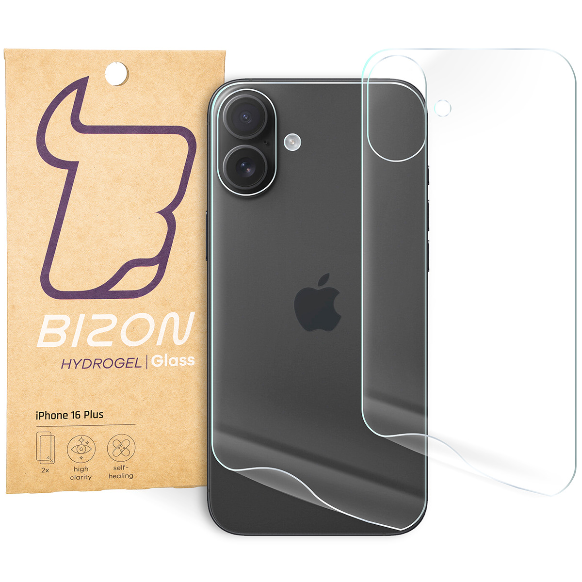Folia hydrożelowa na tył telefonu Bizon Glass Hydrogel Back do iPhone 16 Plus, 2 sztuki