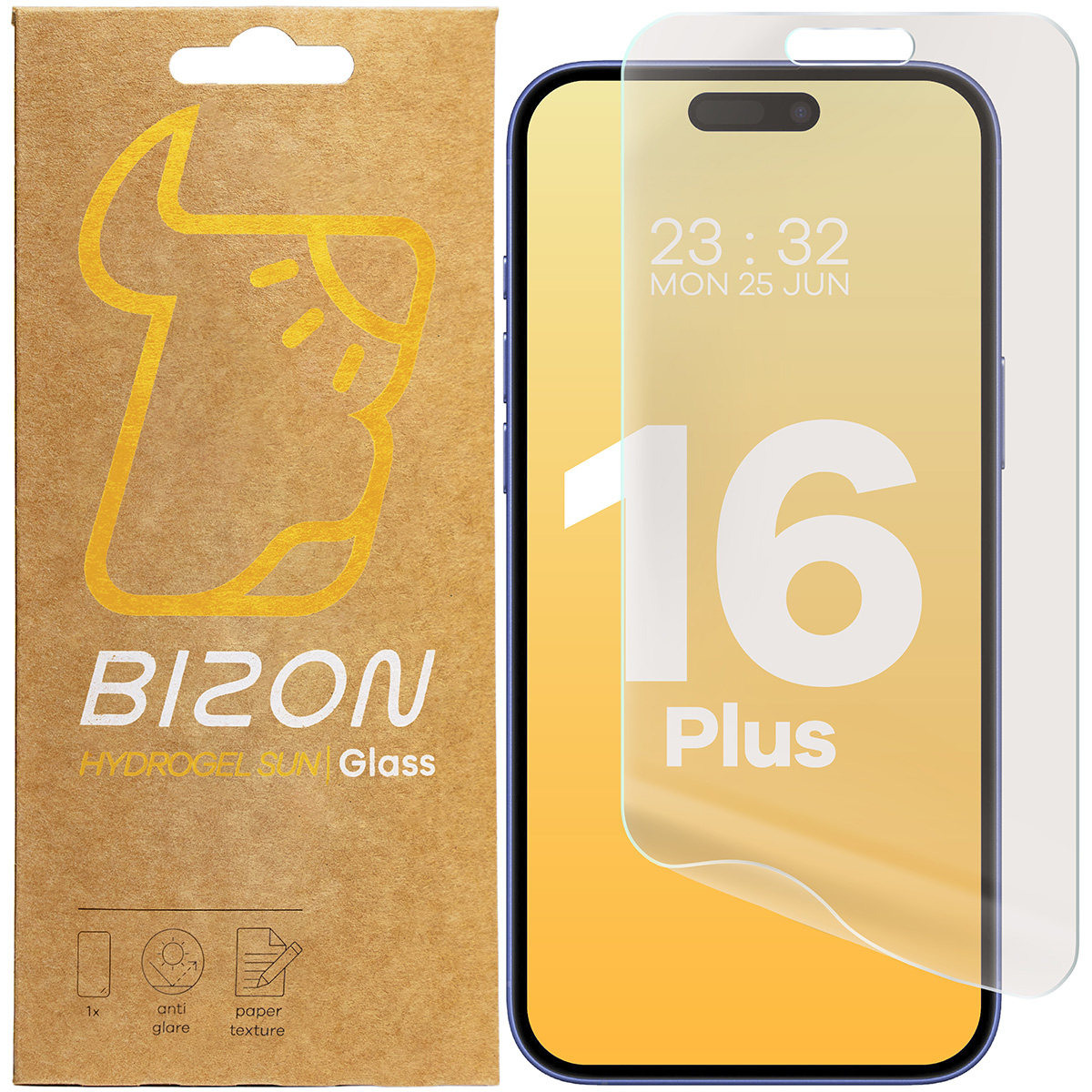 Folia matowa na ekran Bizon Glass Hydrogel Sun do iPhone 16 Plus, 2 sztuki