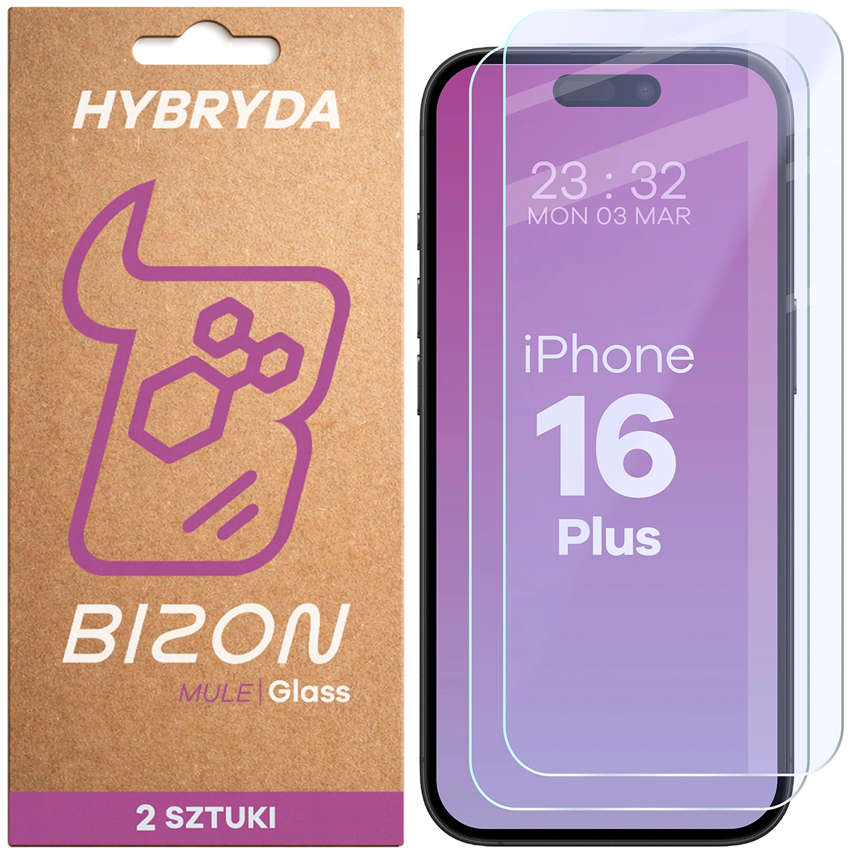 Elastyczne szkło hybrydowe Bizon Glass Mule Duo do Apple iPhone 16 Plus, 2 sztuki
