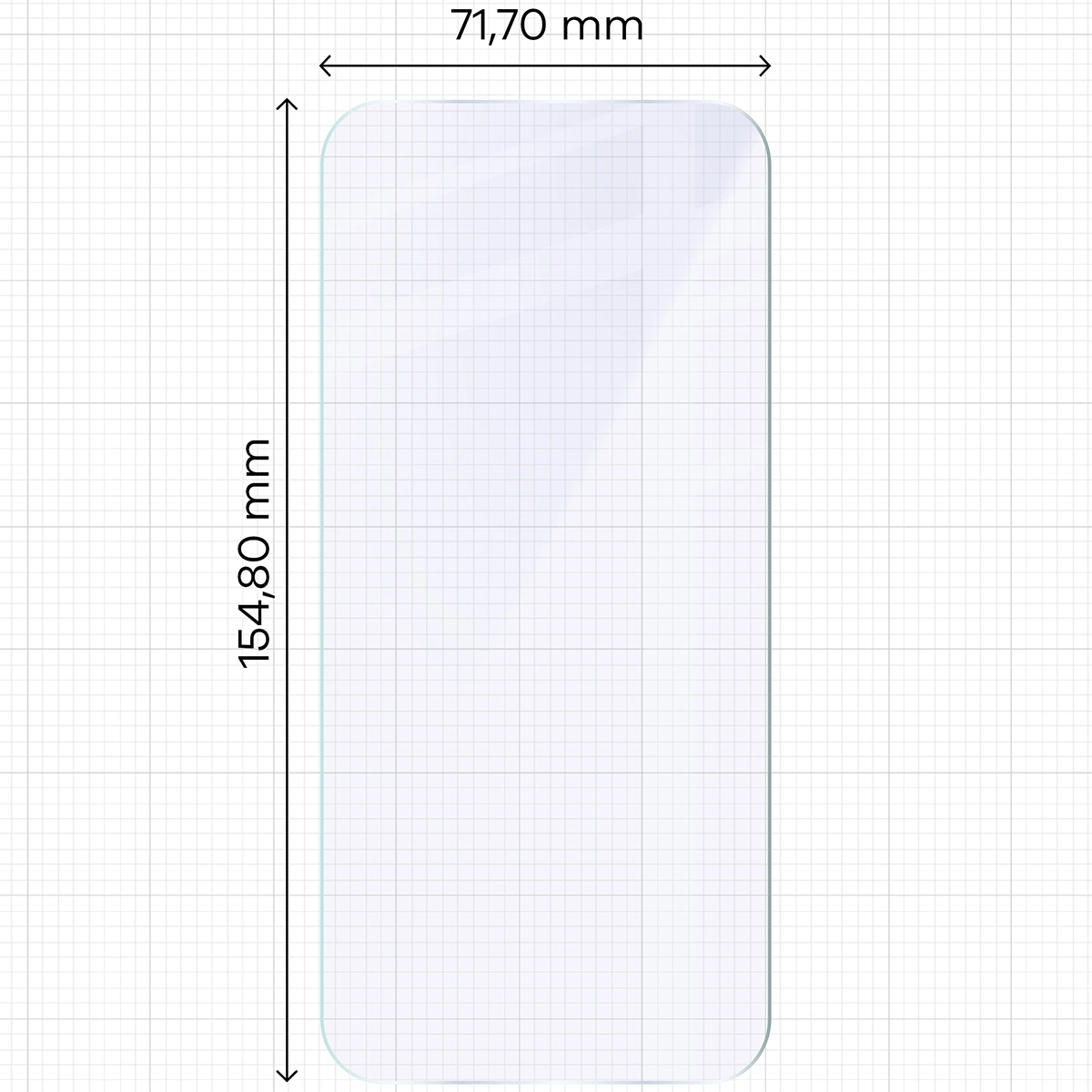 Miarka z wymiarami szkła hybrydowego Bizon Glass Mule Duo do Apple iPhone 16 Plus