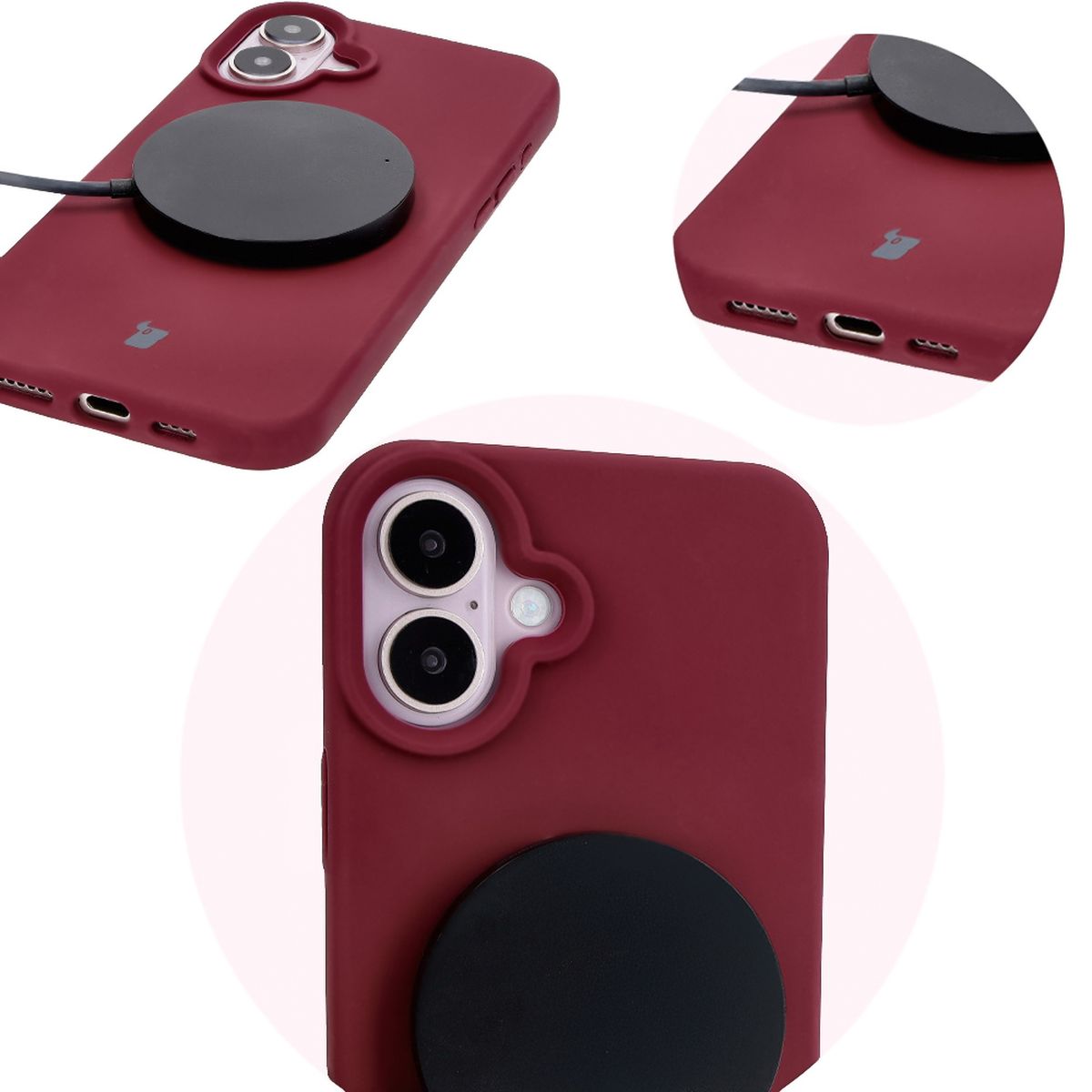Prim-plan al decupajelor precise și posibilitatea de încărcare wireless în husa Bizon Soft Case