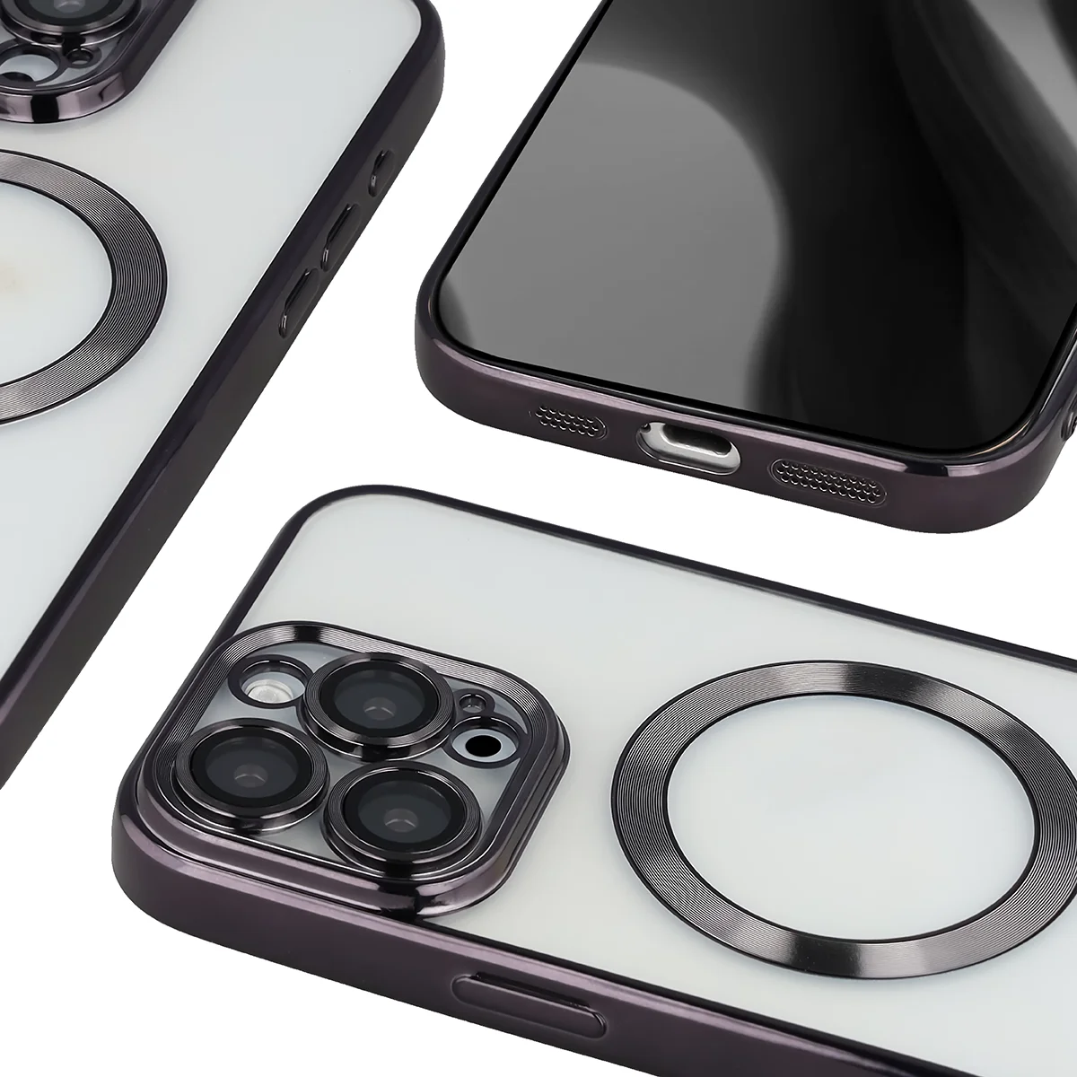 Zbliżenie na wbudowaną ochronę aparatu w Bizon Case GuardO do Apple iPhone 16 Pro Max