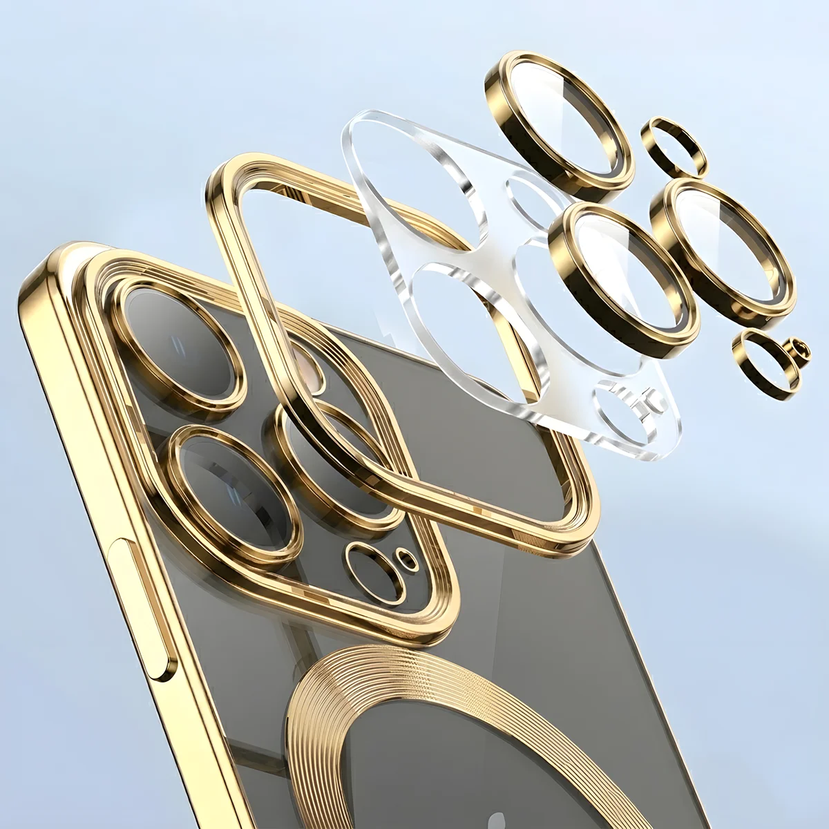 Metaliczna ramka, podniesione krawędzie i zintegrowane osłony w etui Bizon Case GuardO do Apple iPhone 16 Pro Max