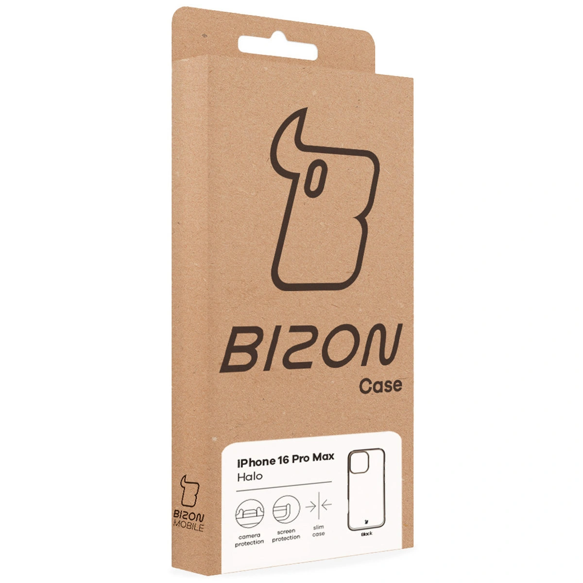 Front of the Bison Case box with a dedicated label for Apple iPhone 16 Pro Max