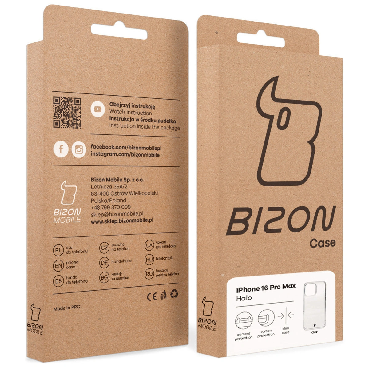 Kraftpapierverpackung der Bizon Case mit dediziertem Etikett für Apple iPhone 16 Pro Max
