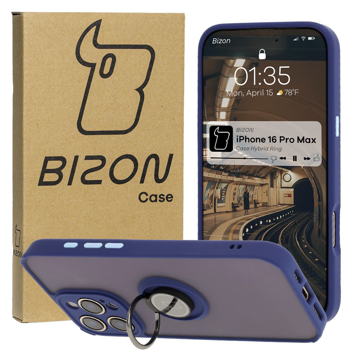 Husă cu suport pentru deget Bizon Case Hybrid Ring pentru Apple iPhone 16 Pro Max