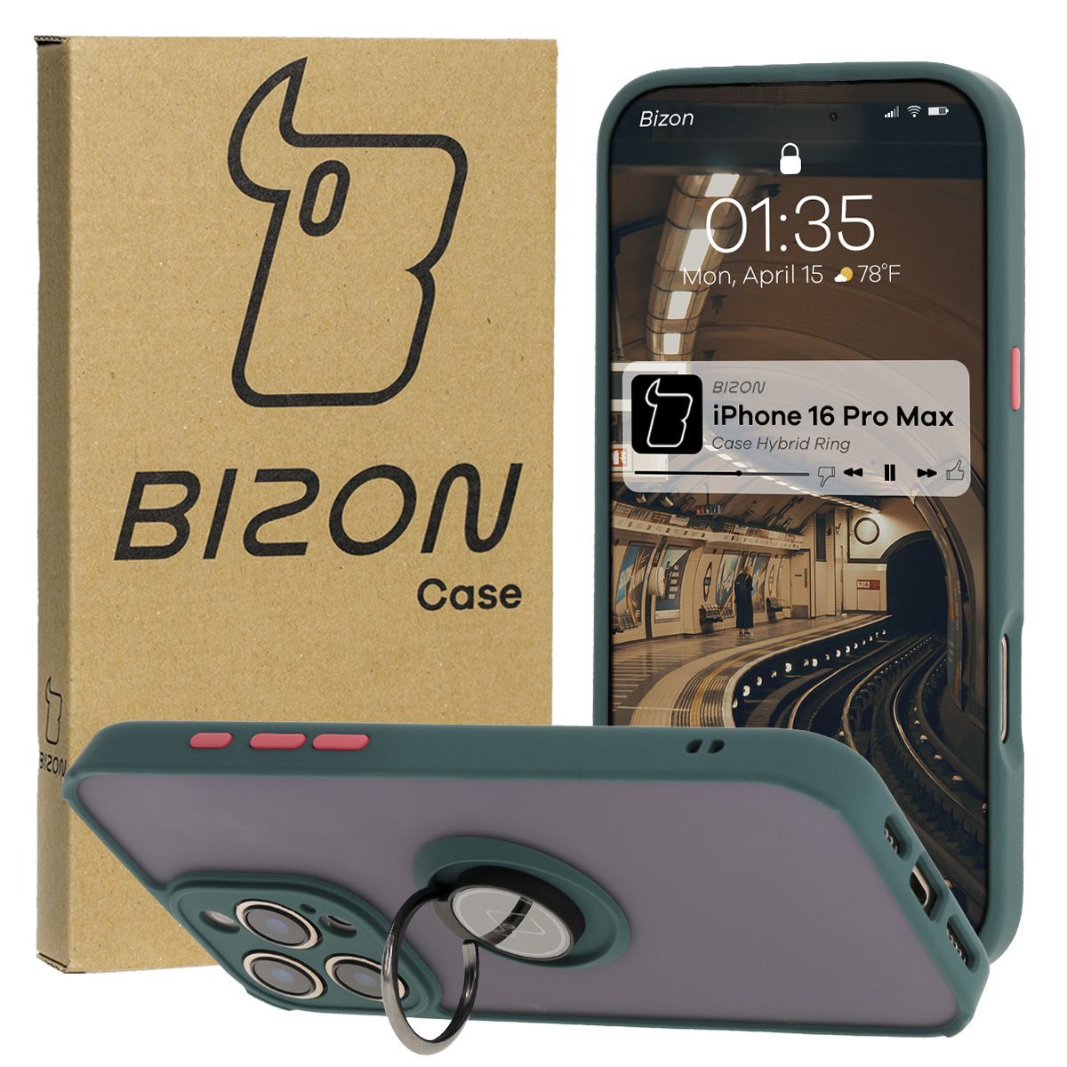Carcasă cu suport pentru deget Bizon Case Hybrid Ring pentru Apple iPhone 16 Pro Max
