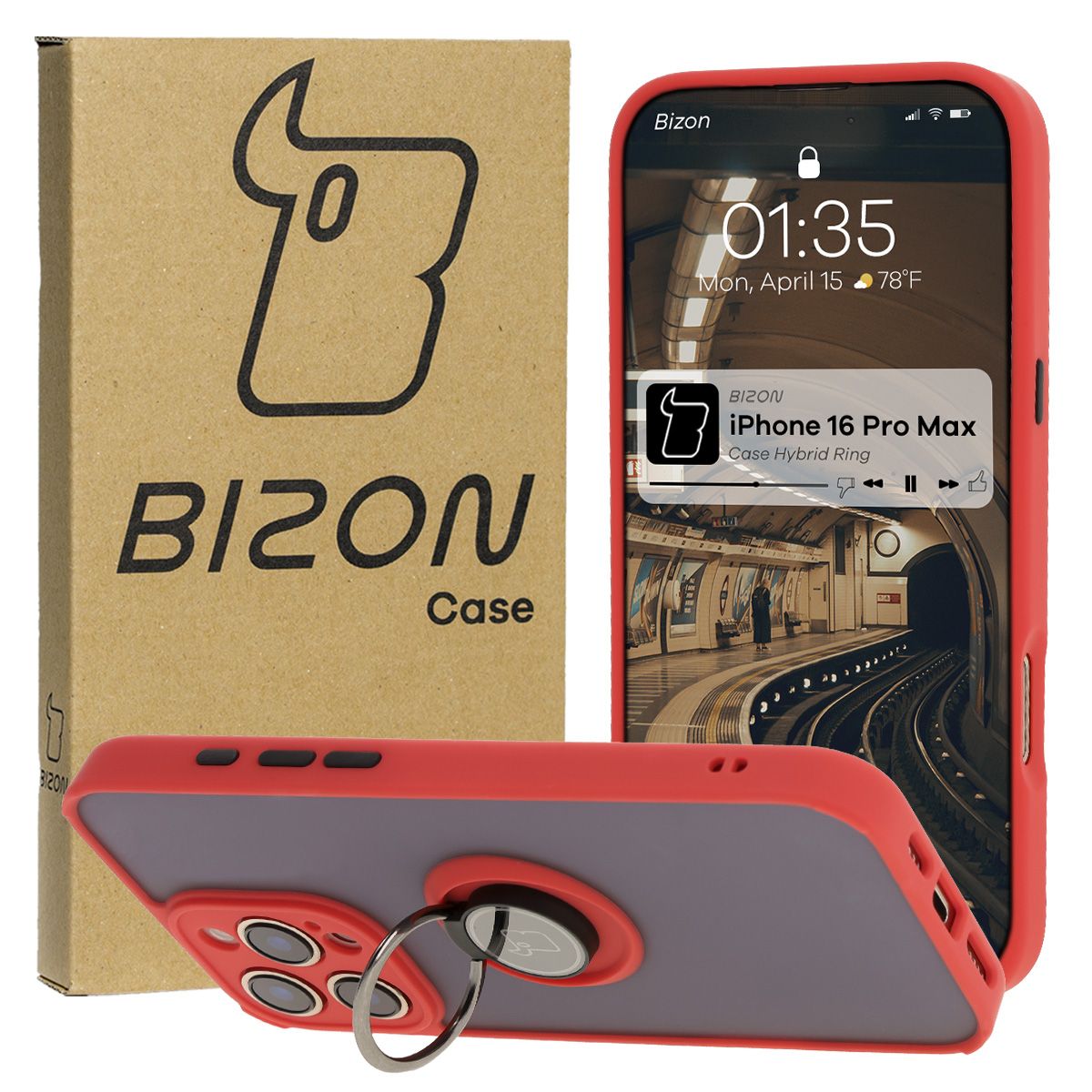 Husă cu suport pentru deget Bizon Case Hybrid Ring pentru Apple iPhone 16 Pro Max