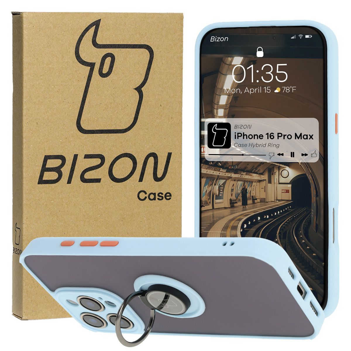 Etui cu suport pentru deget Bizon Case Hybrid Ring pentru Apple iPhone 16 Pro Max
