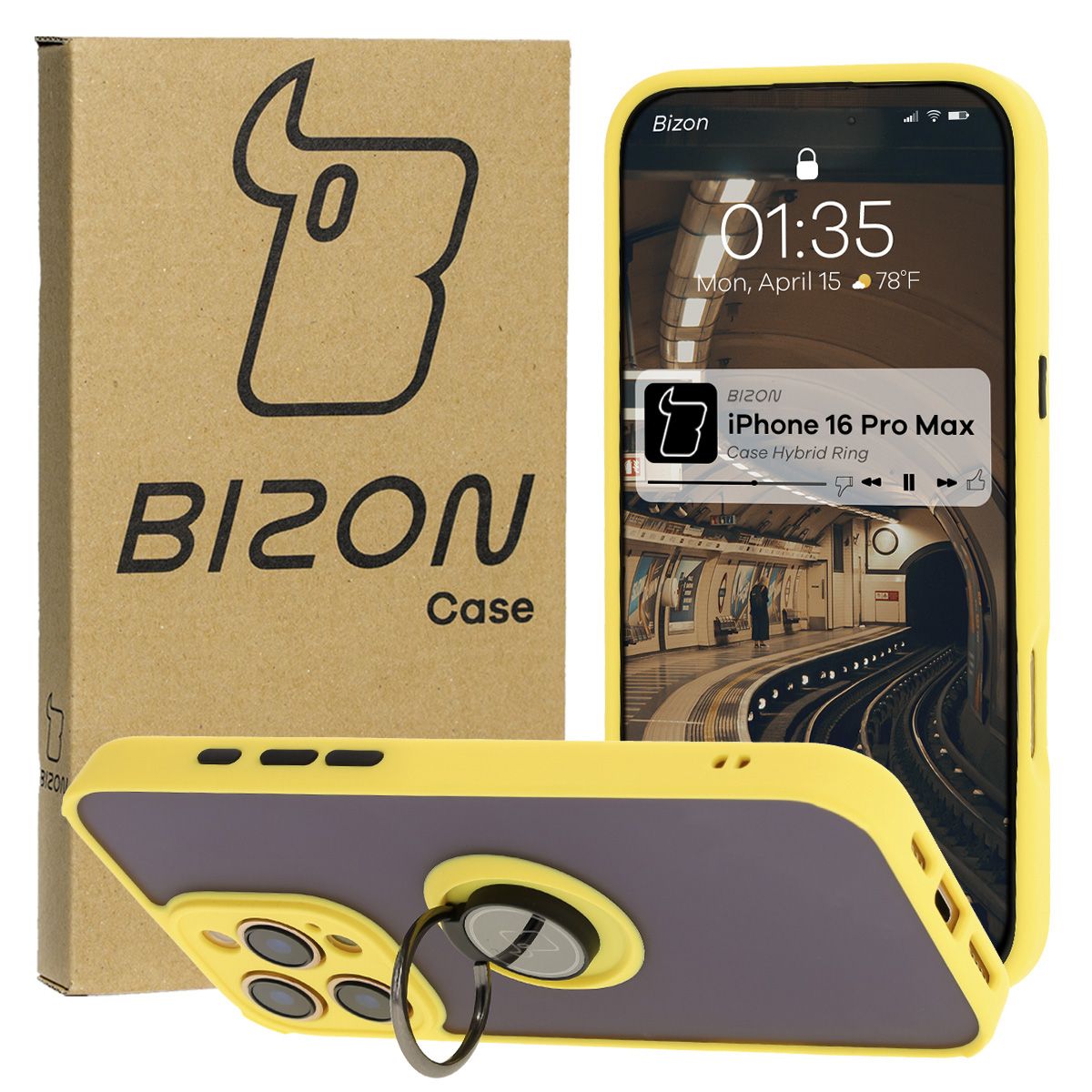Husa cu suport pentru deget Bizon Case Hybrid Ring pentru Apple iPhone 16 Pro Max