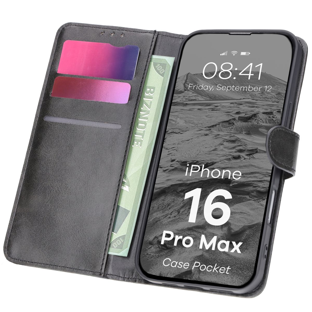 Husă cu clapă Bizon Case Pocket pentru Apple iPhone 16 Pro Max