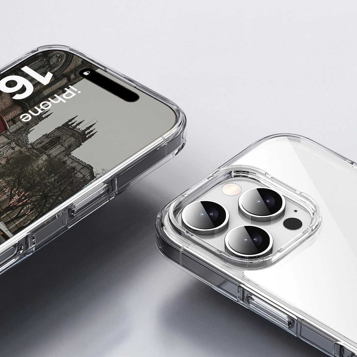 Verstärkte Ecken und erhöhte Ränder des Bildschirms in der Bizon Case Halo-Hülle für das Apple iPhone 16 Pro