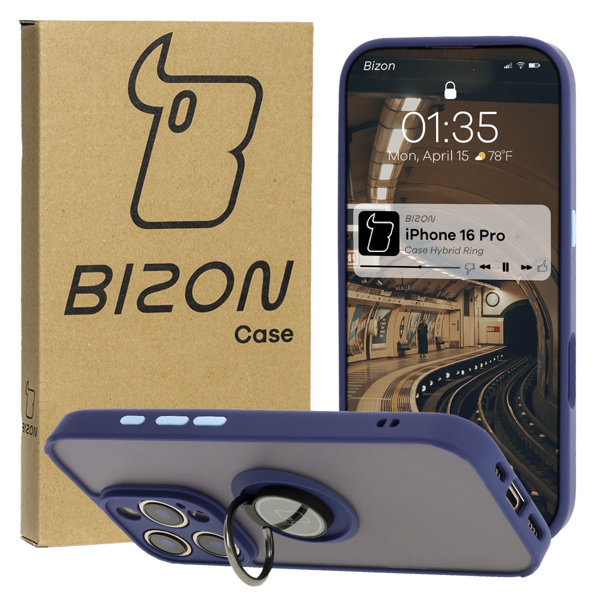 Husă cu suport pentru deget Bizon Case Hybrid Ring pentru Apple iPhone 16 Pro