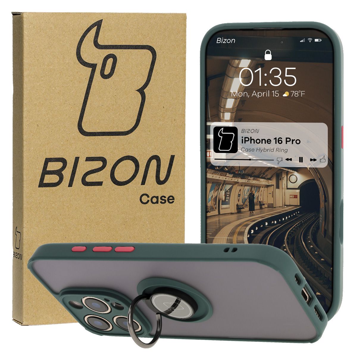 Carcasă cu suport pentru deget Bizon Case Hybrid Ring pentru Apple iPhone 16 Pro