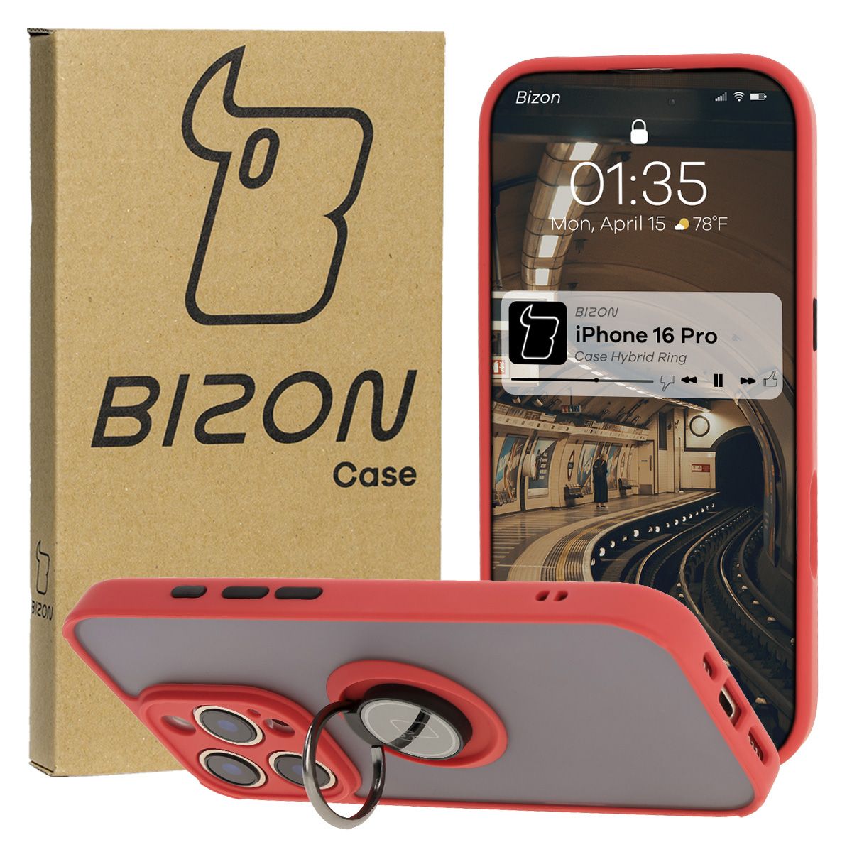 Carcasă cu suport pentru deget Bizon Case Hybrid Ring pentru Apple iPhone 16 Pro