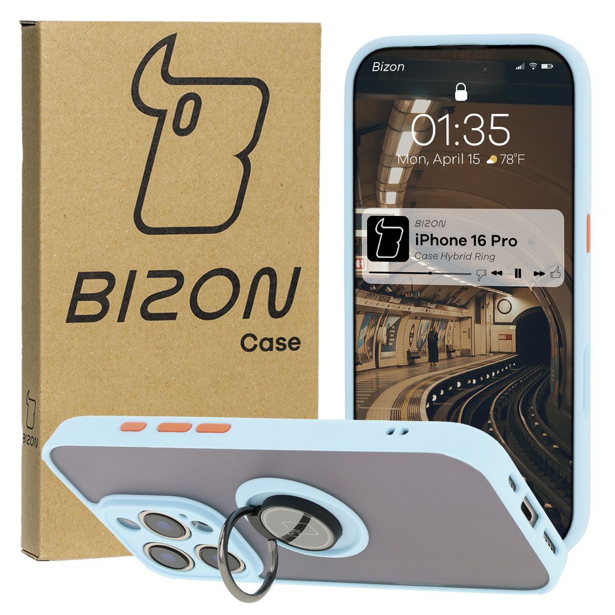 Carcasă cu suport pentru deget Bizon Case Hybrid Ring pentru Apple iPhone 16 Pro