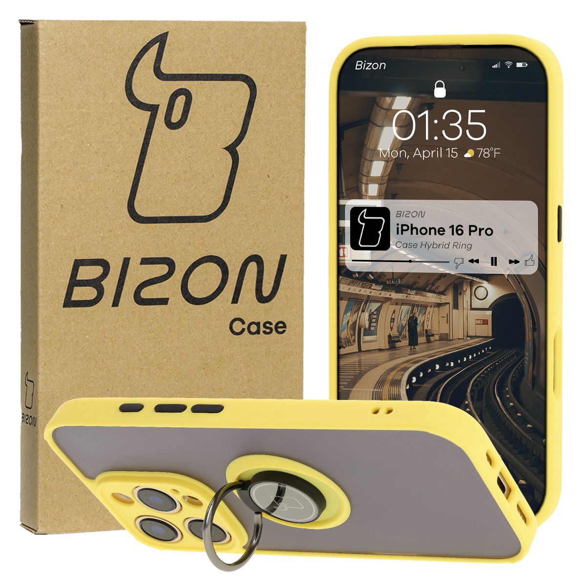 Husă cu suport pentru deget Bizon Case Hybrid Ring pentru Apple iPhone 16 Pro
