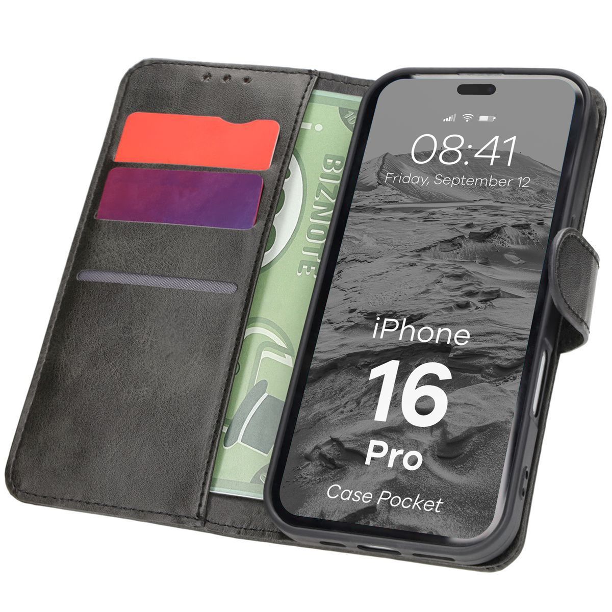 Etui cu clapetă Bizon Case Pocket pentru Apple iPhone 16 Pro