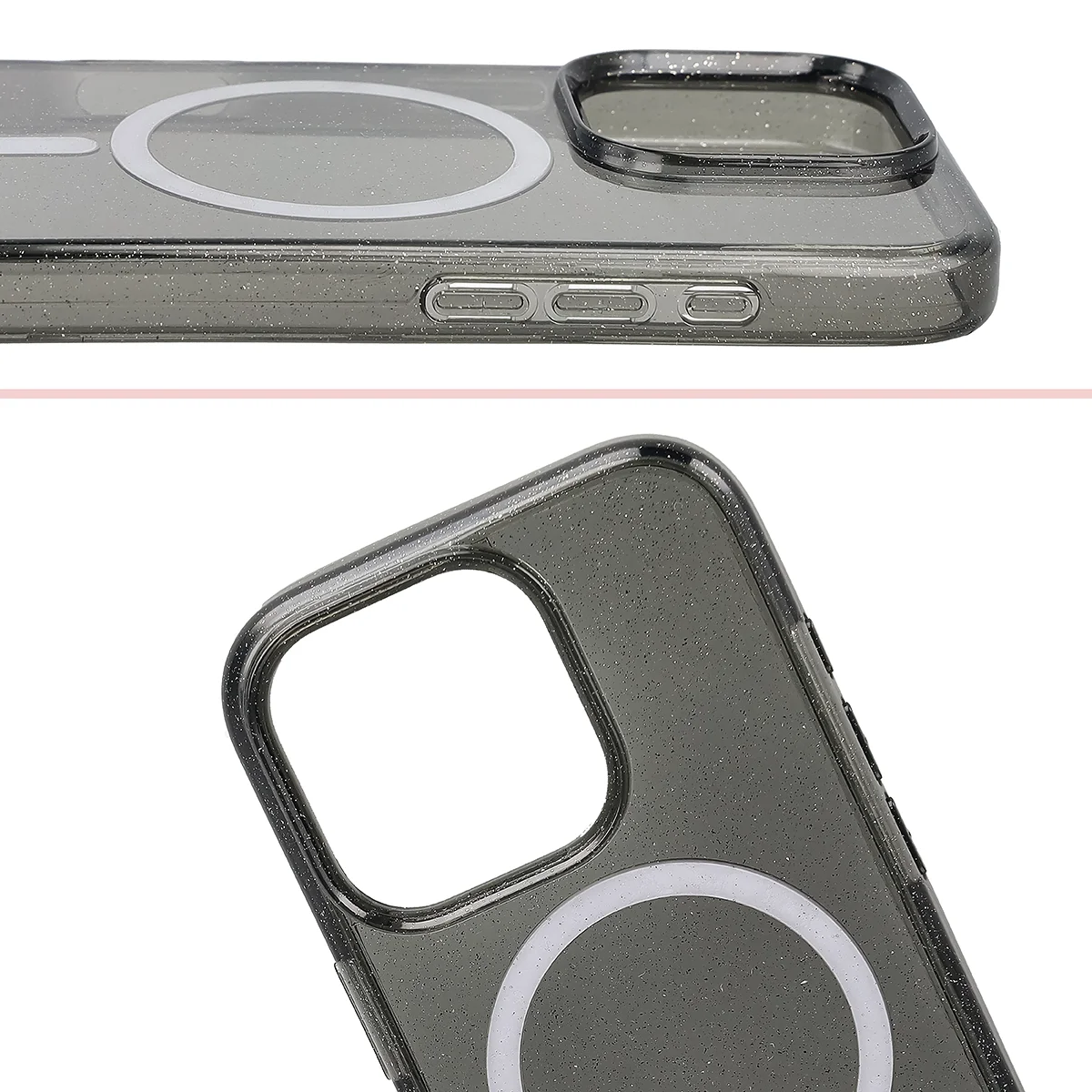 Raised edges for the camera and large cutout in Bizon Case SparklO for Apple iPhone 16 Pro