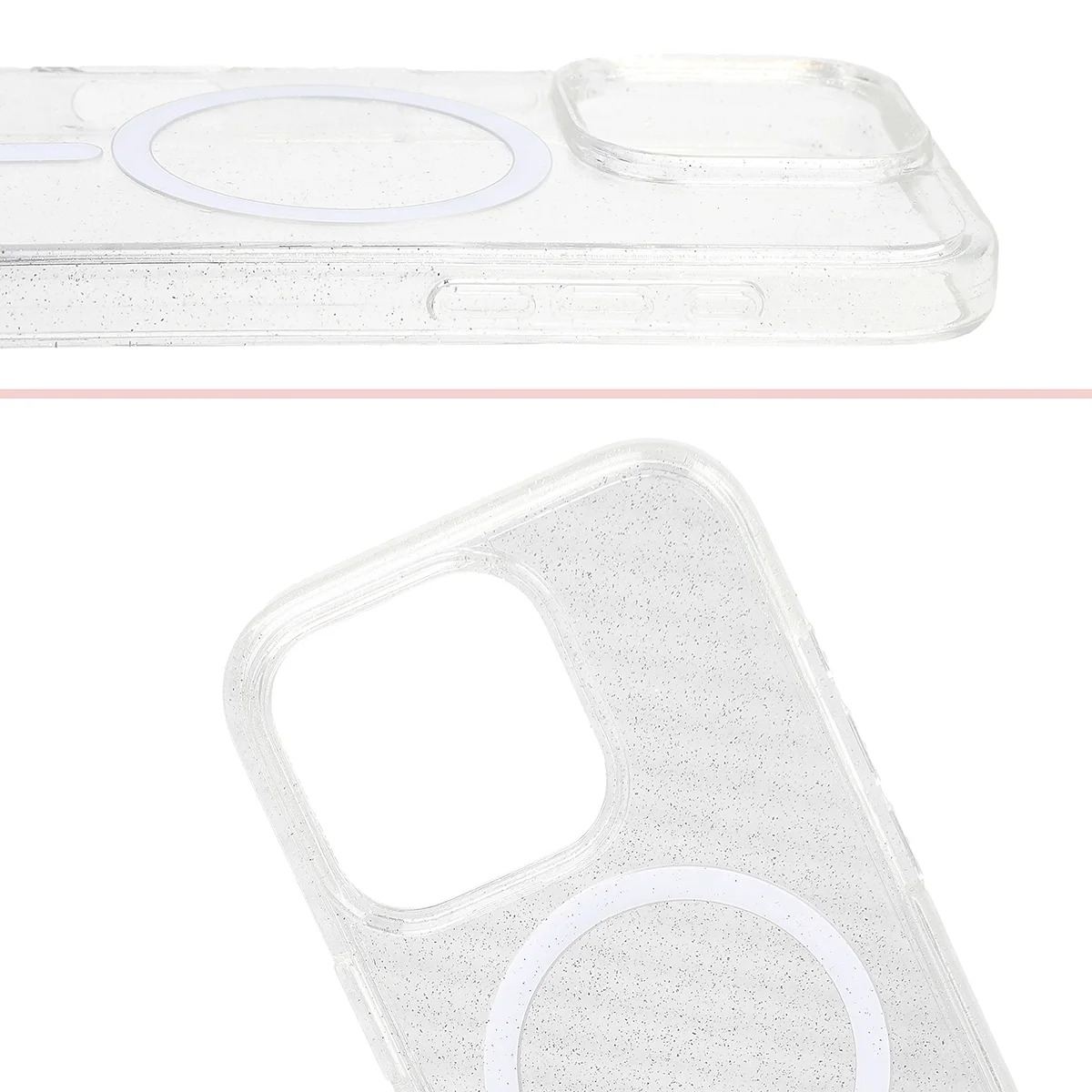 Raised edges of the camera and large cutout in Bizon Case SparklO for Apple iPhone 16 Pro