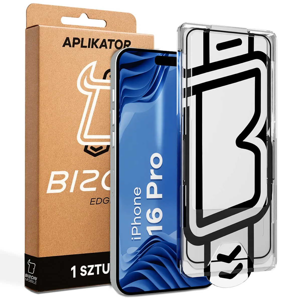 Sticlă cu aplicator Bizon Glass Aplicator Edge pentru Apple iPhone 16 Pro