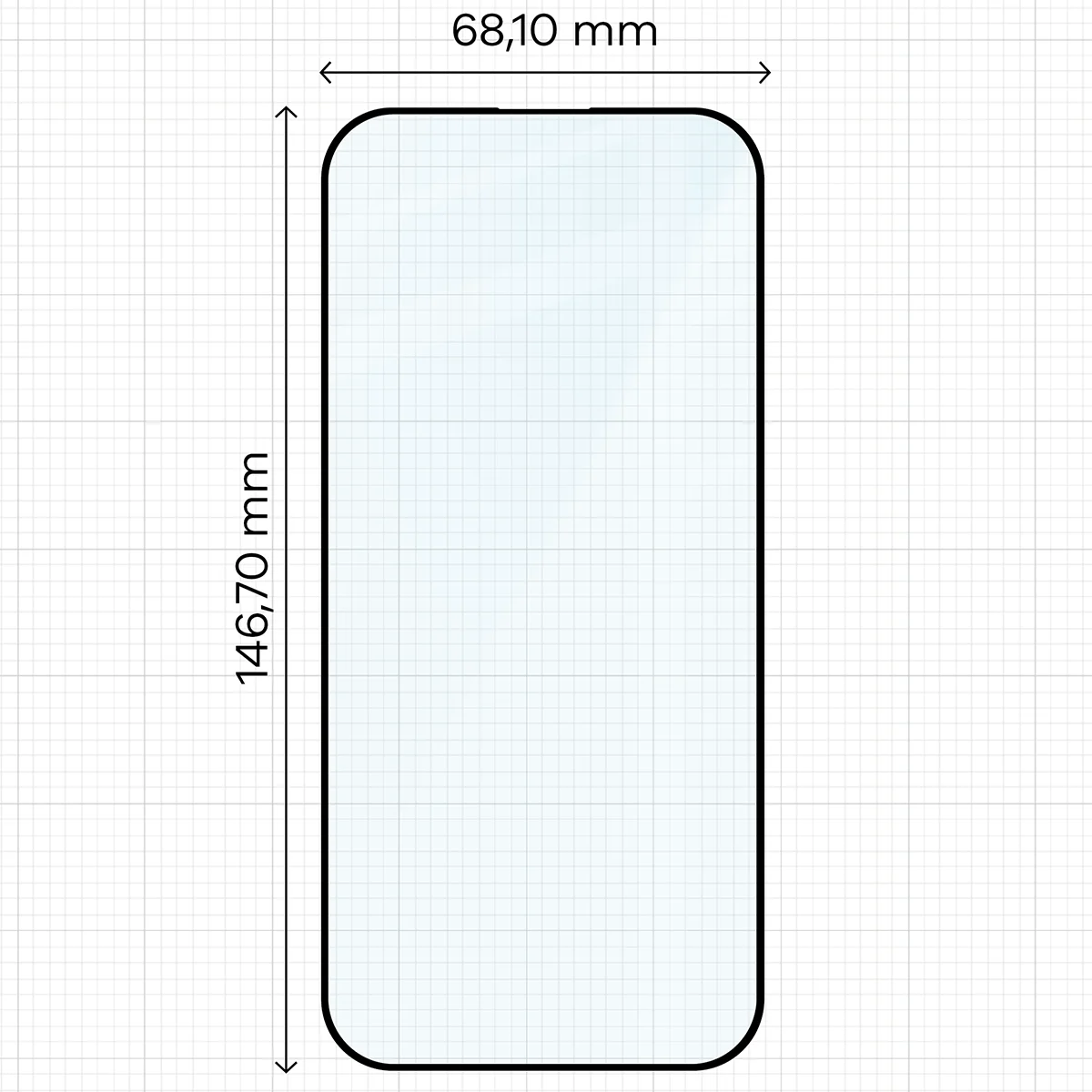 Dimensiunile sticlei pe riglă pentru Apple iPhone 16 Pro