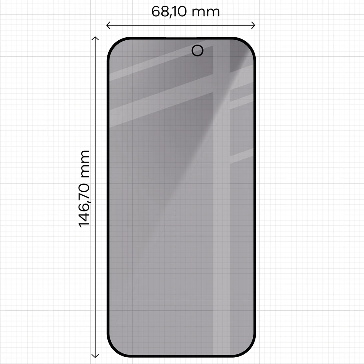Dimensions of the glass on a ruler for Apple iPhone 16 Pro