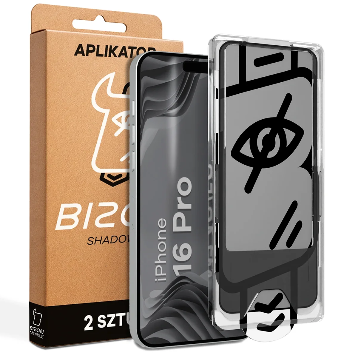 Privacy glass with applicator Bizon Glass Applicator Shadow for Apple iPhone 16 Pro