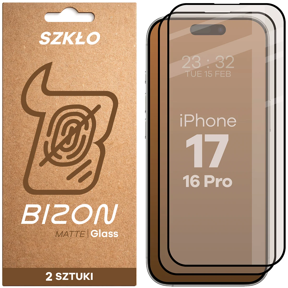 Szkło matowe na ekran Bizon Glass Matte Duo do Apple iPhone 16 Pro / Apple iPhone 17, 2 sztuki