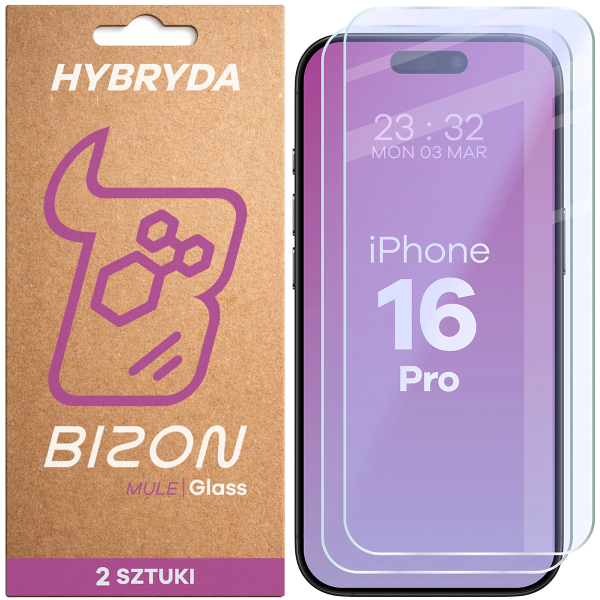 Elastyczne szkło hybrydowe Bizon Glass Mule Duo do Apple iPhone 16 Pro, 2 sztuki