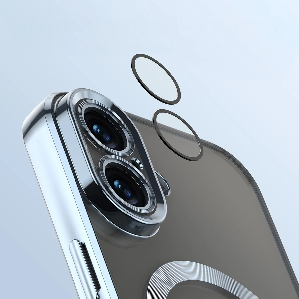 Metaliczna ramka, podniesione krawędzie i zintegrowane osłony w etui Bizon Case GuardO do Apple iPhone 16