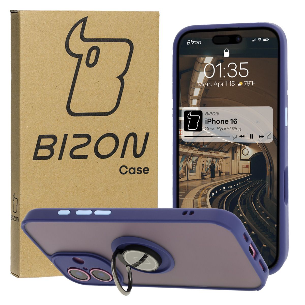 Husă cu suport pentru deget Bizon Case Hybrid Ring pentru Apple iPhone 16