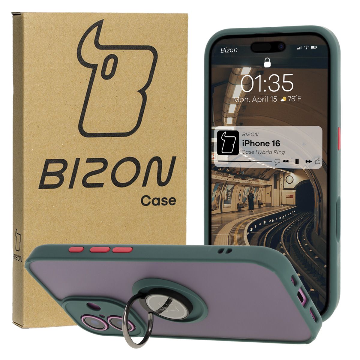 Husă cu suport pentru deget Bizon Case Hybrid Ring pentru Apple iPhone 16