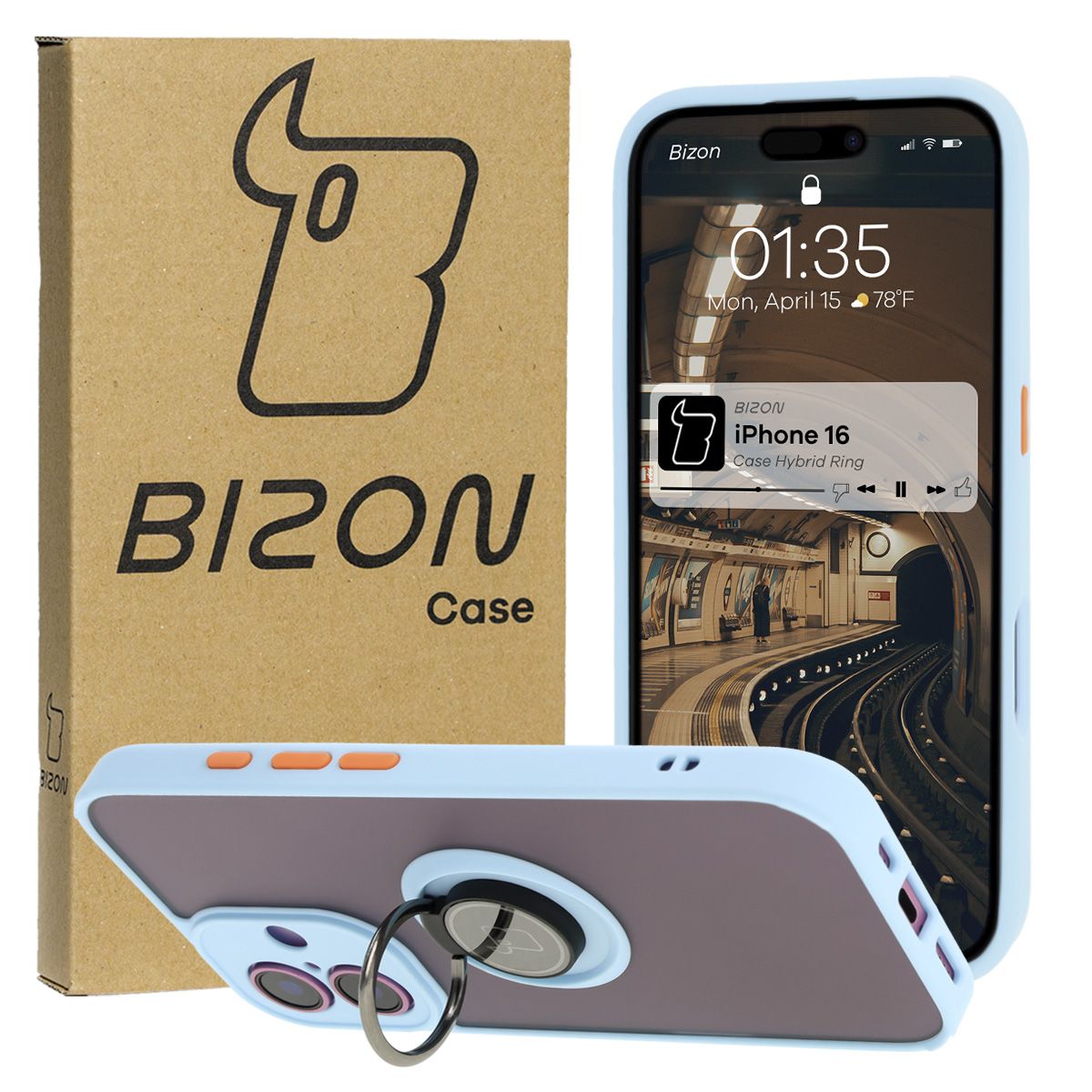 Husă cu suport pentru deget Bizon Case Hybrid Ring pentru Apple iPhone 16