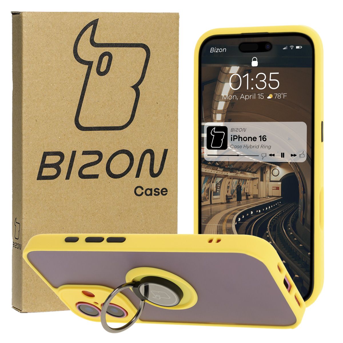 Husă cu suport pentru deget Bizon Case Hybrid Ring pentru Apple iPhone 16