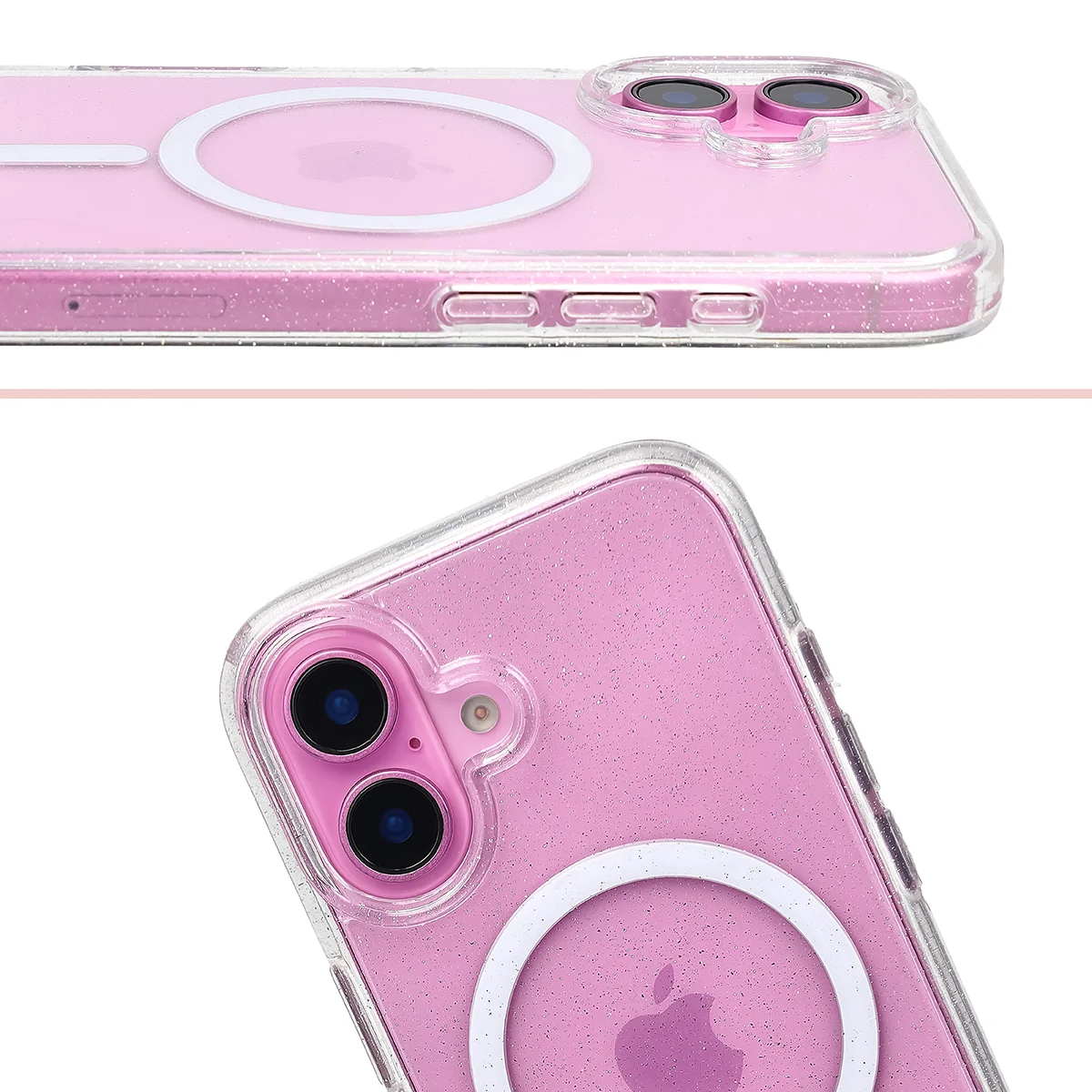 Raised edges of the camera and large cutout in Bizon Case SparklO for Apple iPhone 16